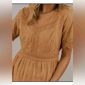 Roolee Womens Dusty Mustard Yellow RoundNeck Embroidered Lace Midi Dress Sz XXXL